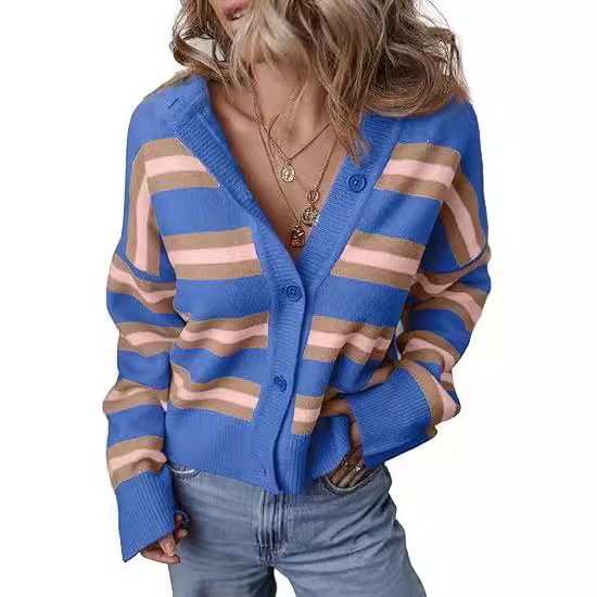 Wool/Knitting Striped Casual Cardigan