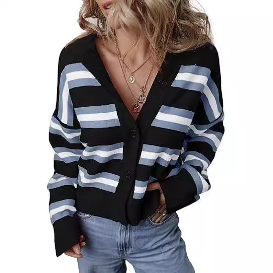 Wool/Knitting Striped Casual Cardigan