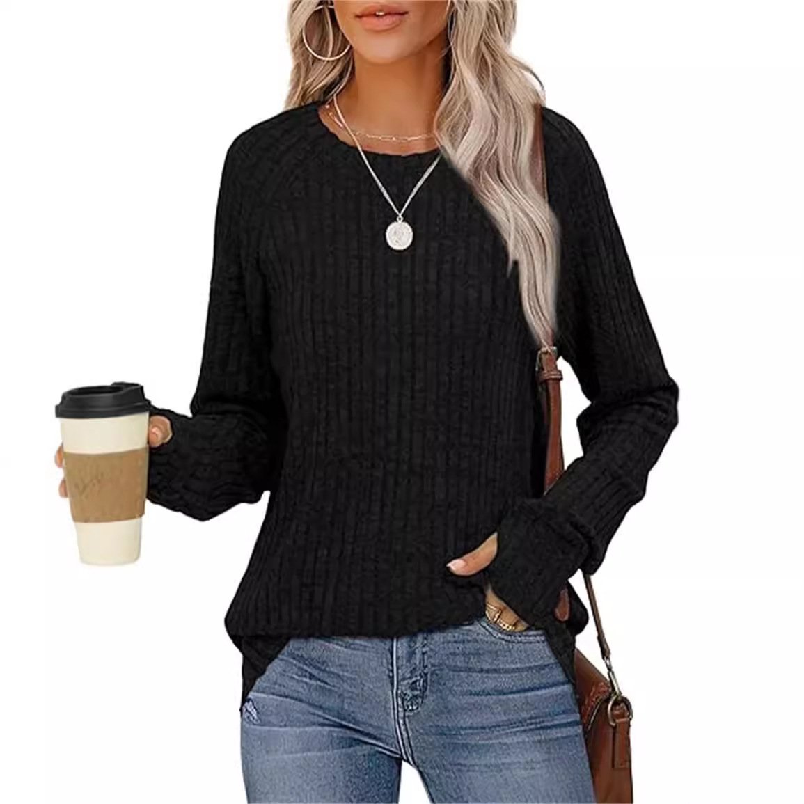 Women's Long Sleeve Blouse Spring/Fall Deep Gray Plain Crew Neck Daily Going Out Casual Top