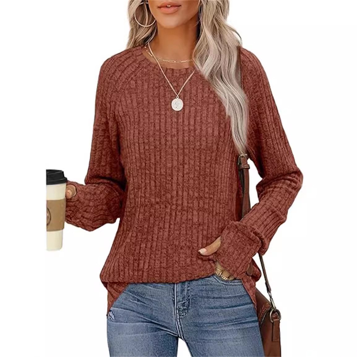 Women's Long Sleeve Blouse Spring/Fall Deep Gray Plain Crew Neck Daily Going Out Casual Top