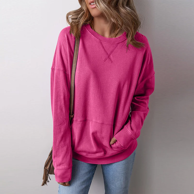 Plain Casual Crew Neck Loose Sweatshirt