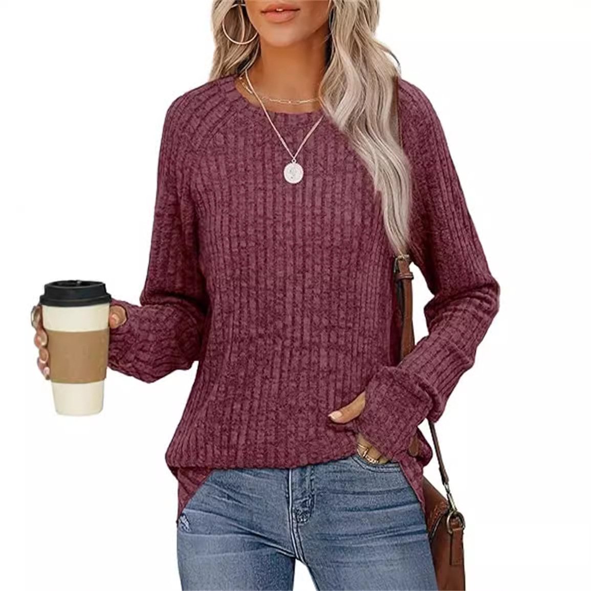 Women's Long Sleeve Blouse Spring/Fall Deep Gray Plain Crew Neck Daily Going Out Casual Top