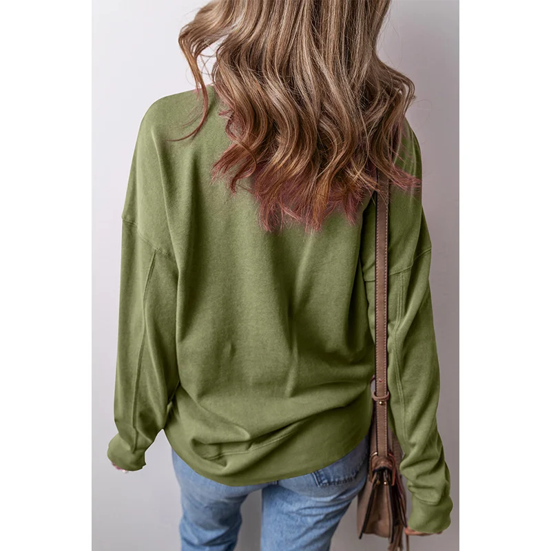 Plain Casual Crew Neck Loose Sweatshirt