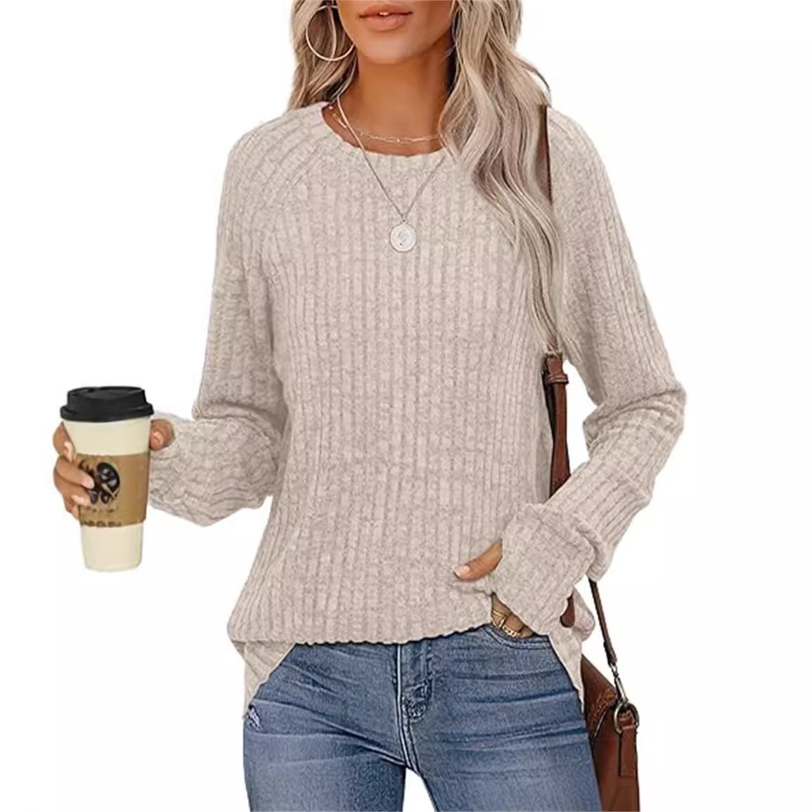 Women's Long Sleeve Blouse Spring/Fall Deep Gray Plain Crew Neck Daily Going Out Casual Top