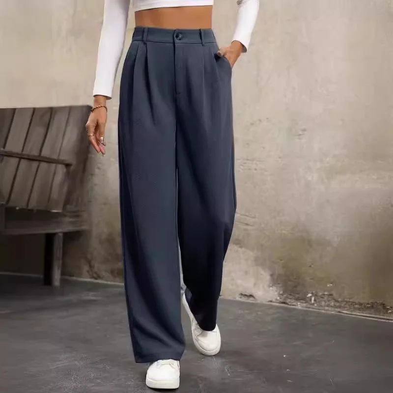 Women's  H-Line Straight Pants Daily Going Out Pants Black Casual Buckle Plain Spring/Fall Pants