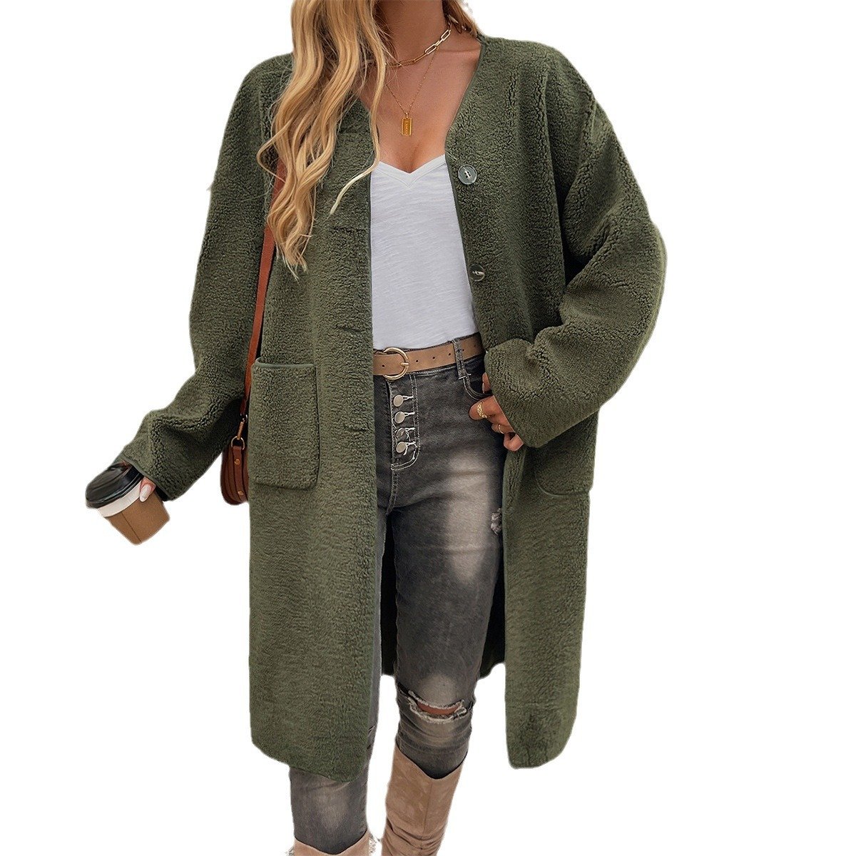 Loose Casual Crew Neck Teddy Jacket