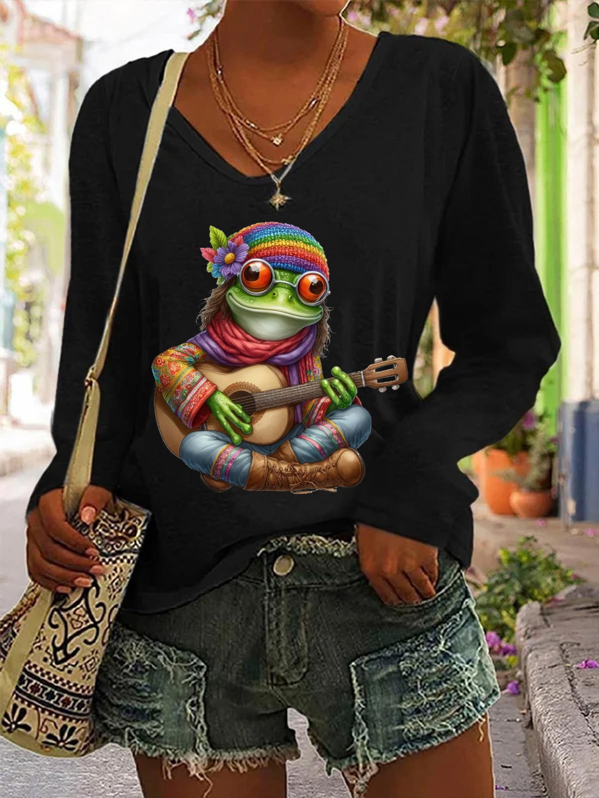 Guitar Playing Hippie Frog T-Shirt