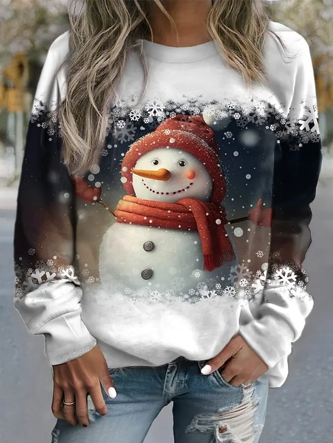 Christmas Casual Crew Neck Loose Snowflake Sweatshirt