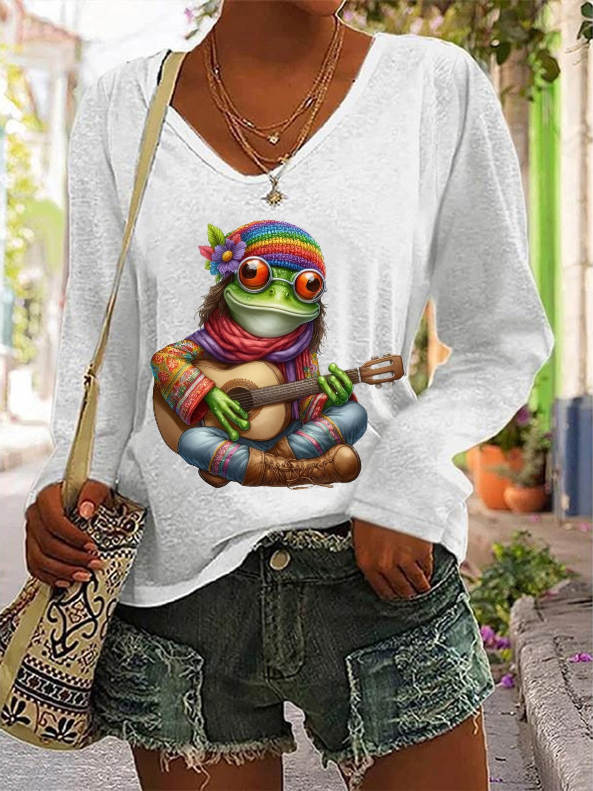 Guitar Playing Hippie Frog T-Shirt