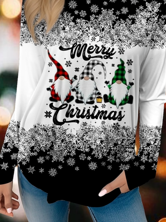Women's Long Sleeve T-shirt Spring/Fall Black Christmas Jersey Crew Neck Daily Going Out Casual Top