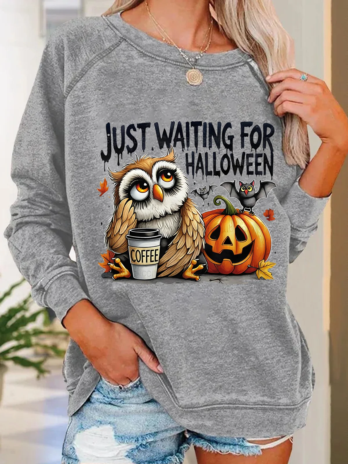 Halloween Owl Coffee Casual Sweatshirt