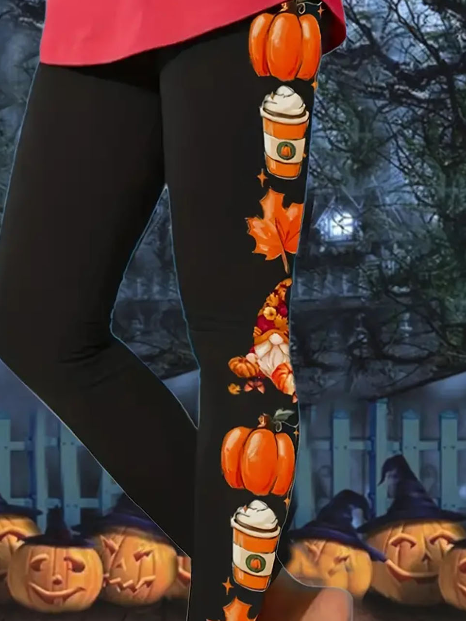 Halloween pumpkin print women's tight leggings