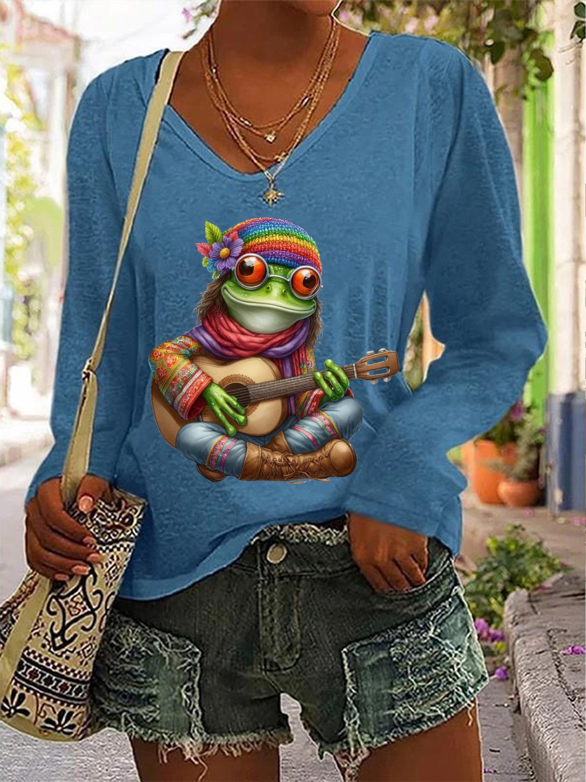 Guitar Playing Hippie Frog T-Shirt