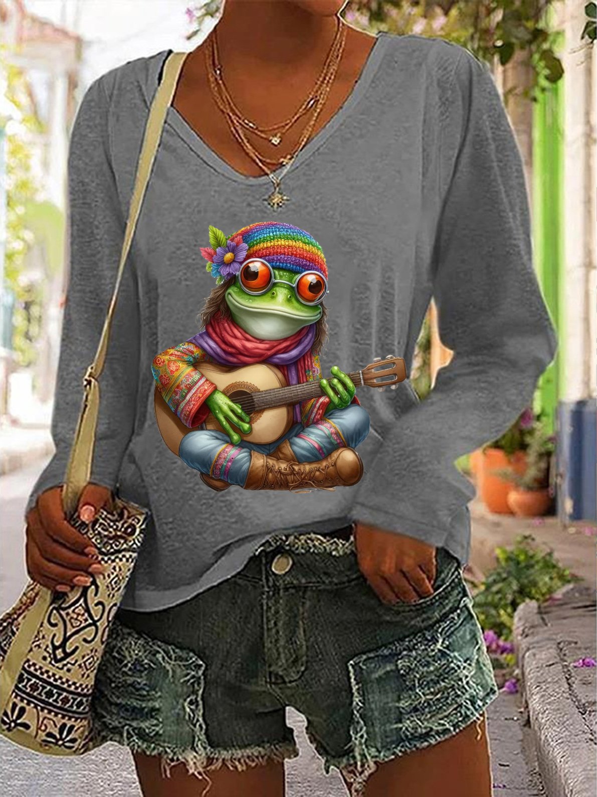 Guitar Playing Hippie Frog T-Shirt