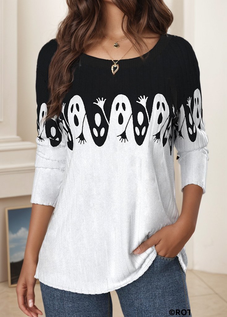 Women's Long Sleeve T-shirt Spring/Fall White Halloween Jersey Crew Neck Daily Going Out Casual Top