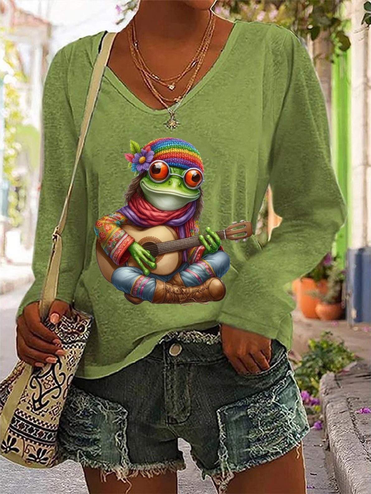 Guitar Playing Hippie Frog T-Shirt