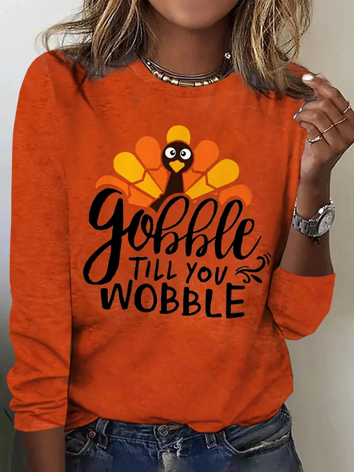 Thanksgiving Turkey and Letter Printed Women's T-shirt