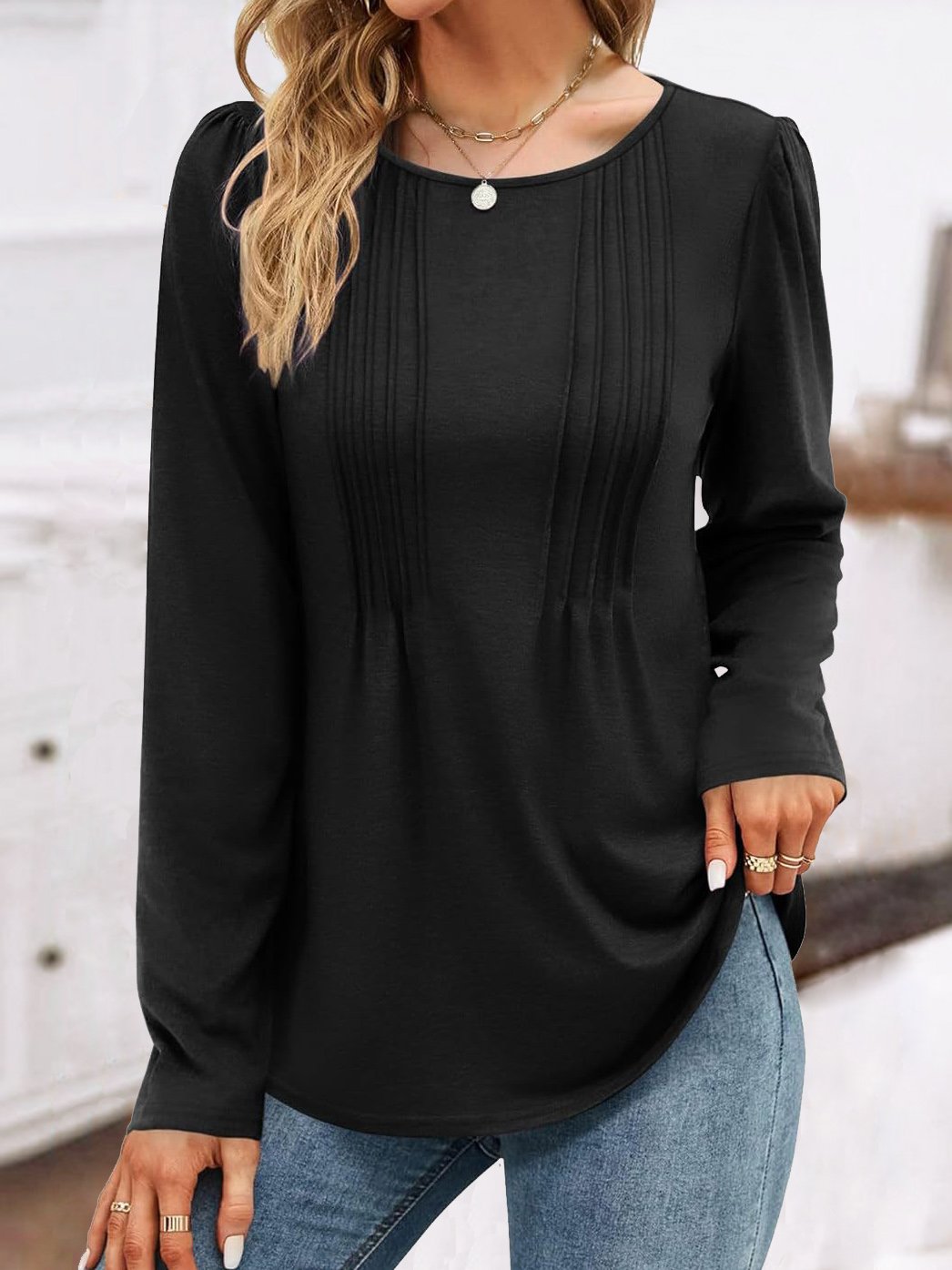 Loose Casual Pleated Jersey T-Shirt