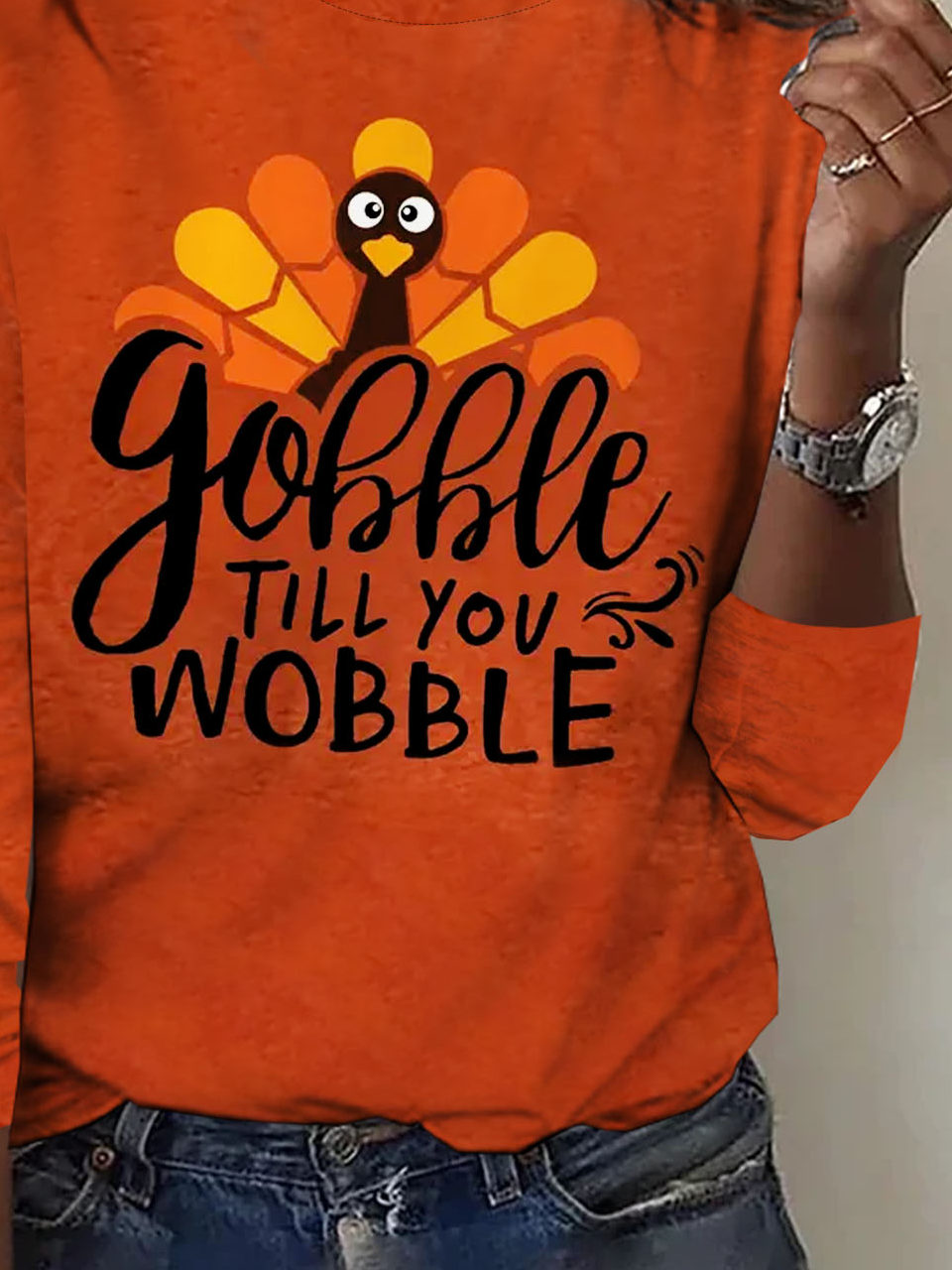 Thanksgiving Turkey and Letter Printed Women's T-shirt