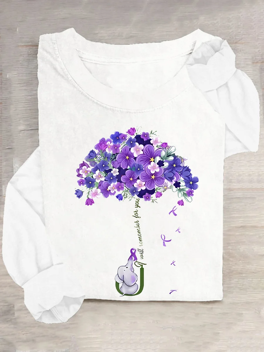 Women's I Will Remember For You Dementia Alzheimer's Disease Awareness Print Casual Long Sleeve Shirt