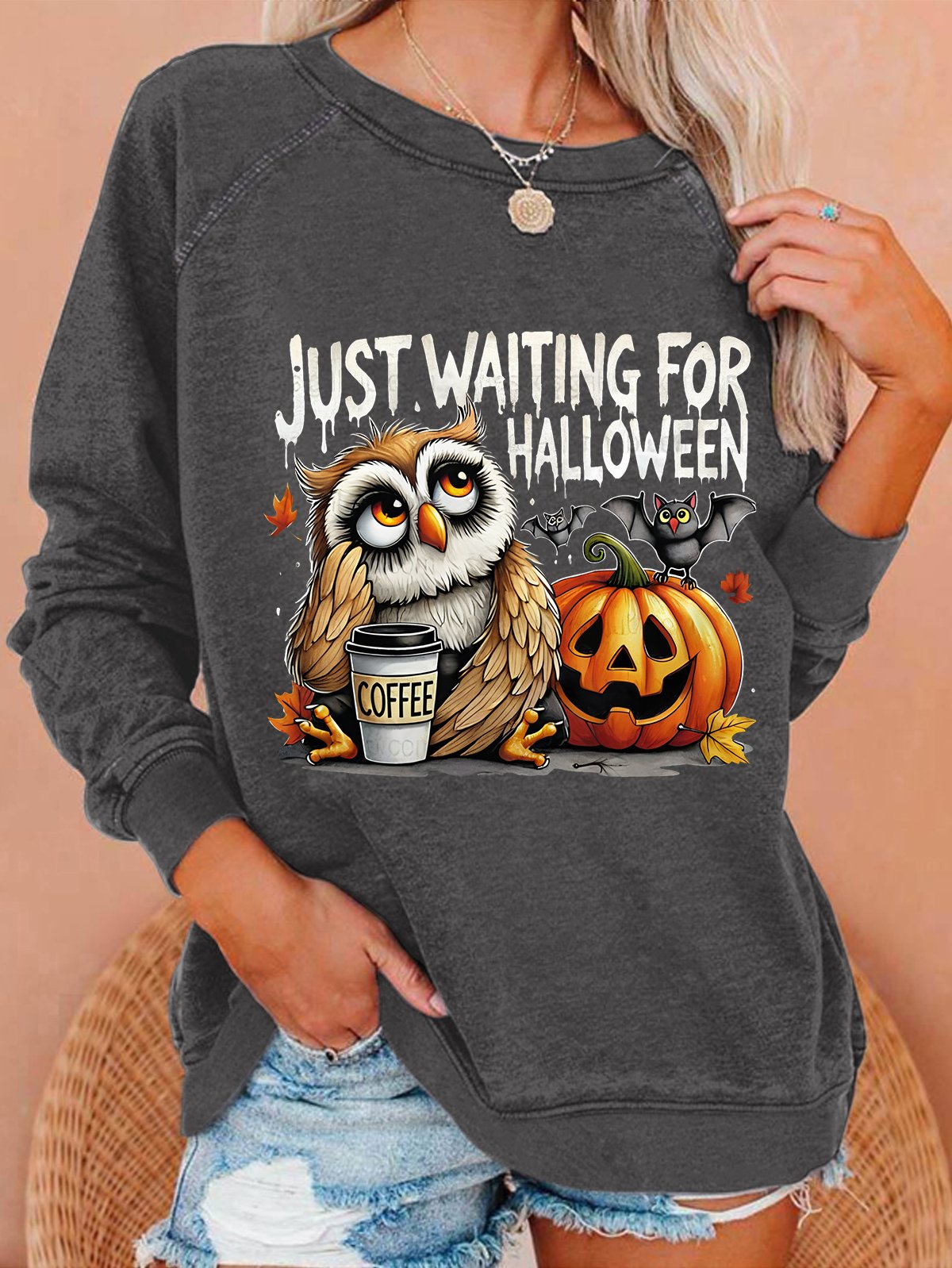 Halloween Owl Coffee Casual Sweatshirt