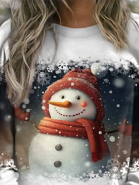 Christmas Casual Crew Neck Loose Snowflake Sweatshirt