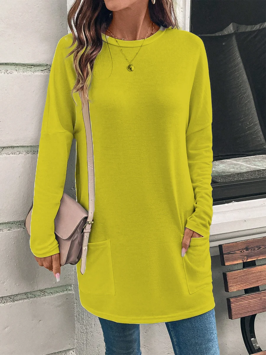 Loose Plain Casual Daily Jersey Long Sleeve Blouse