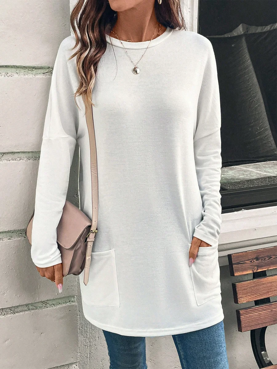 Loose Plain Casual Daily Jersey Long Sleeve Blouse