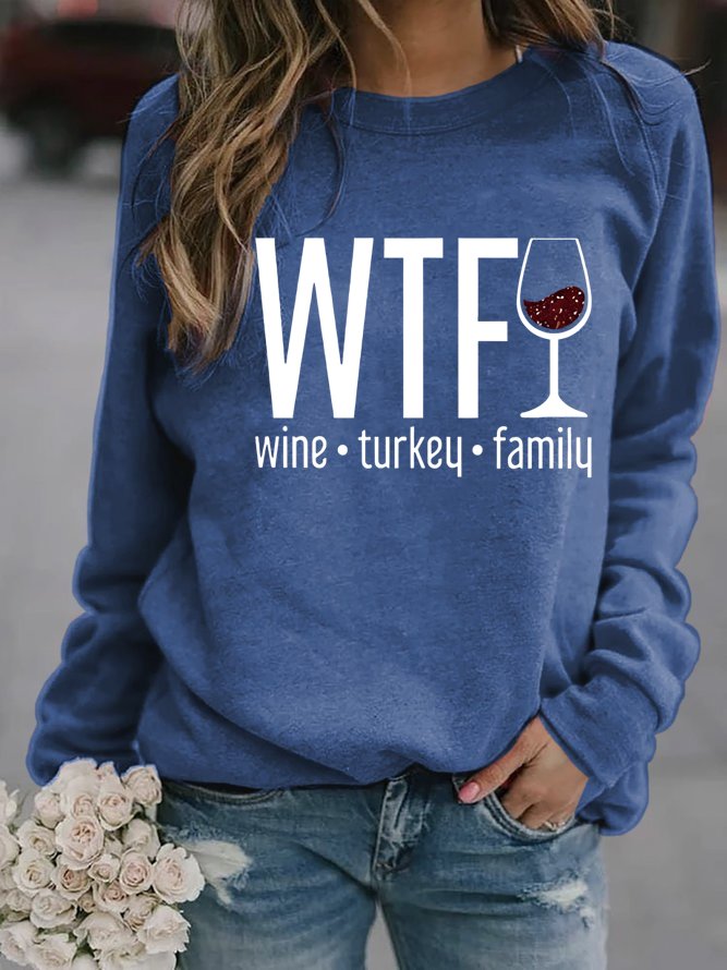 Women's Wine Turkey Family Print Casual T-Shirt