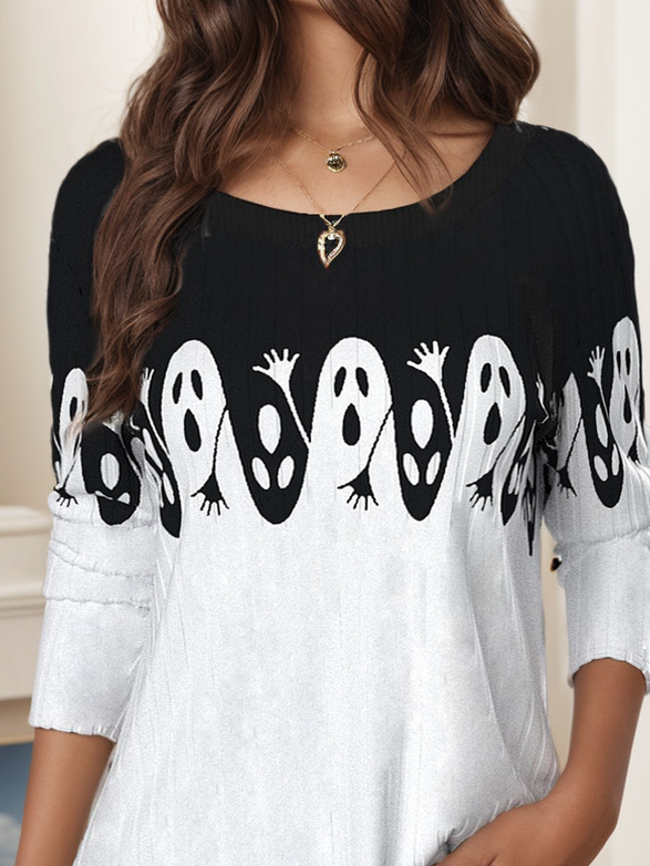 Women's Long Sleeve T-shirt Spring/Fall White Halloween Jersey Crew Neck Daily Going Out Casual Top