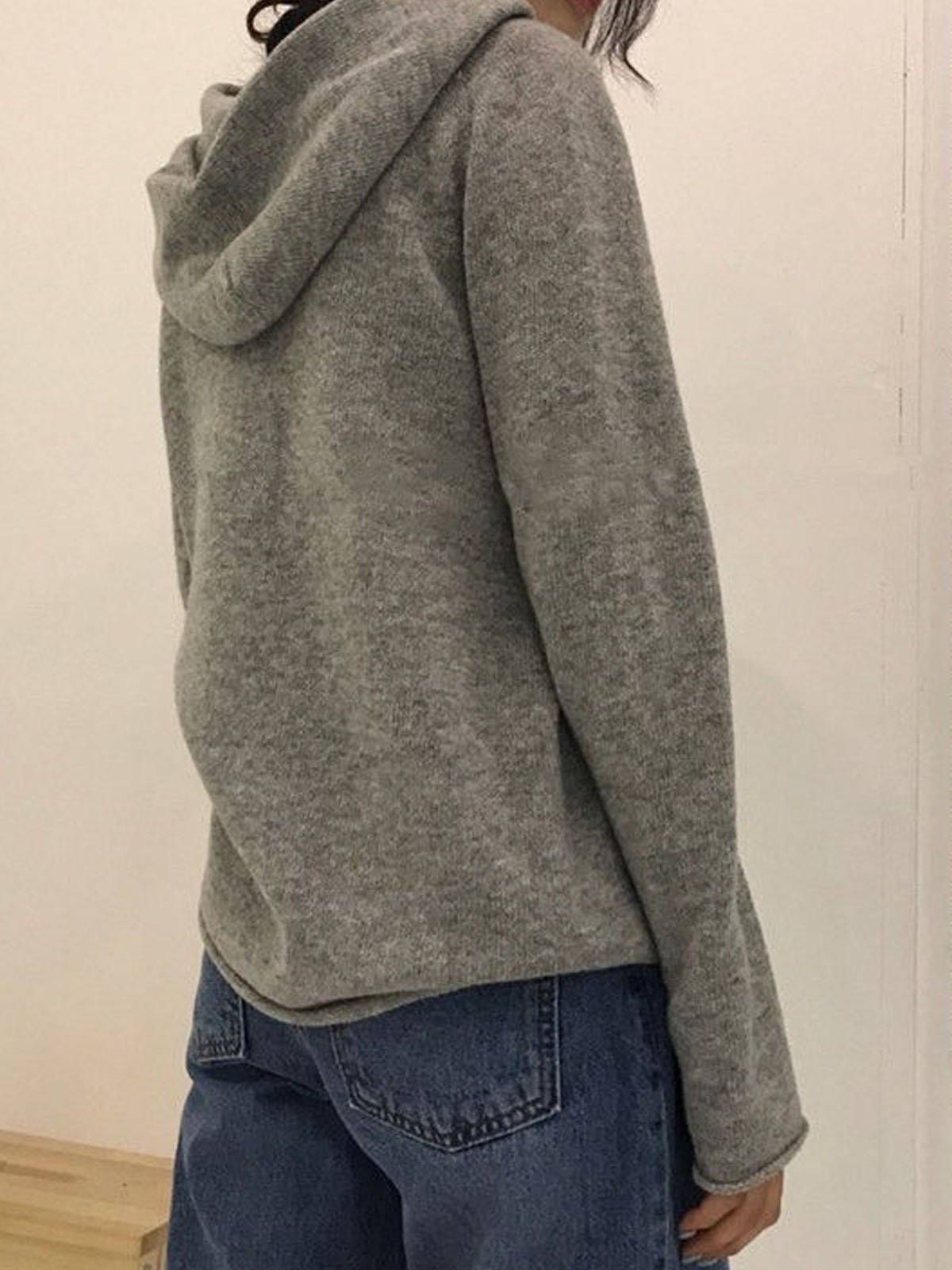 Casual Plain Hoodie Yarn/Wool Yarn Sweater