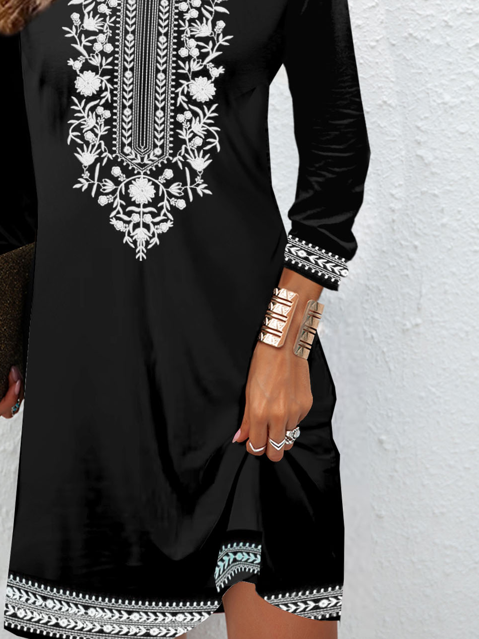 Ethnic pattern casual round neck dress