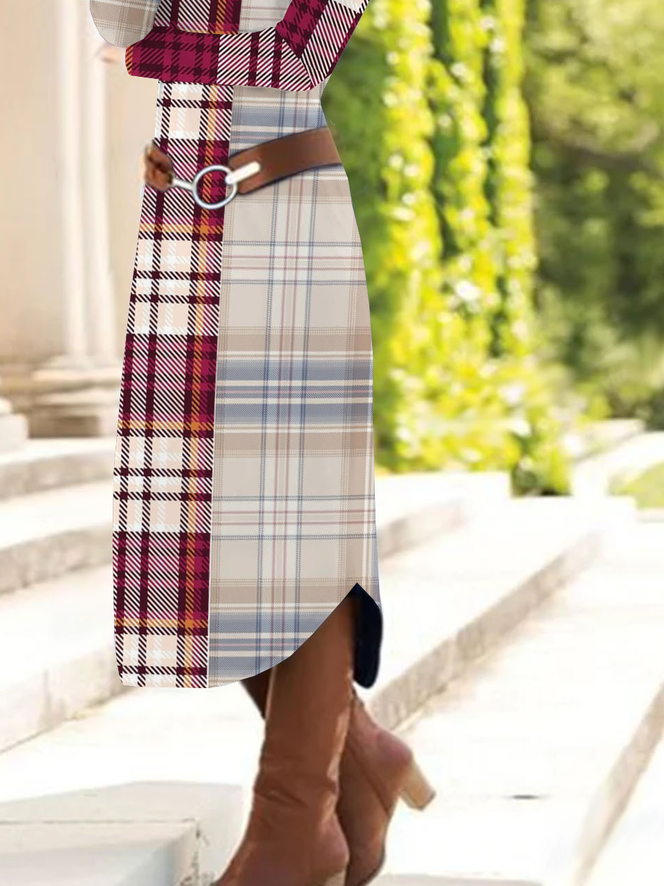 Plaid printed casual dress