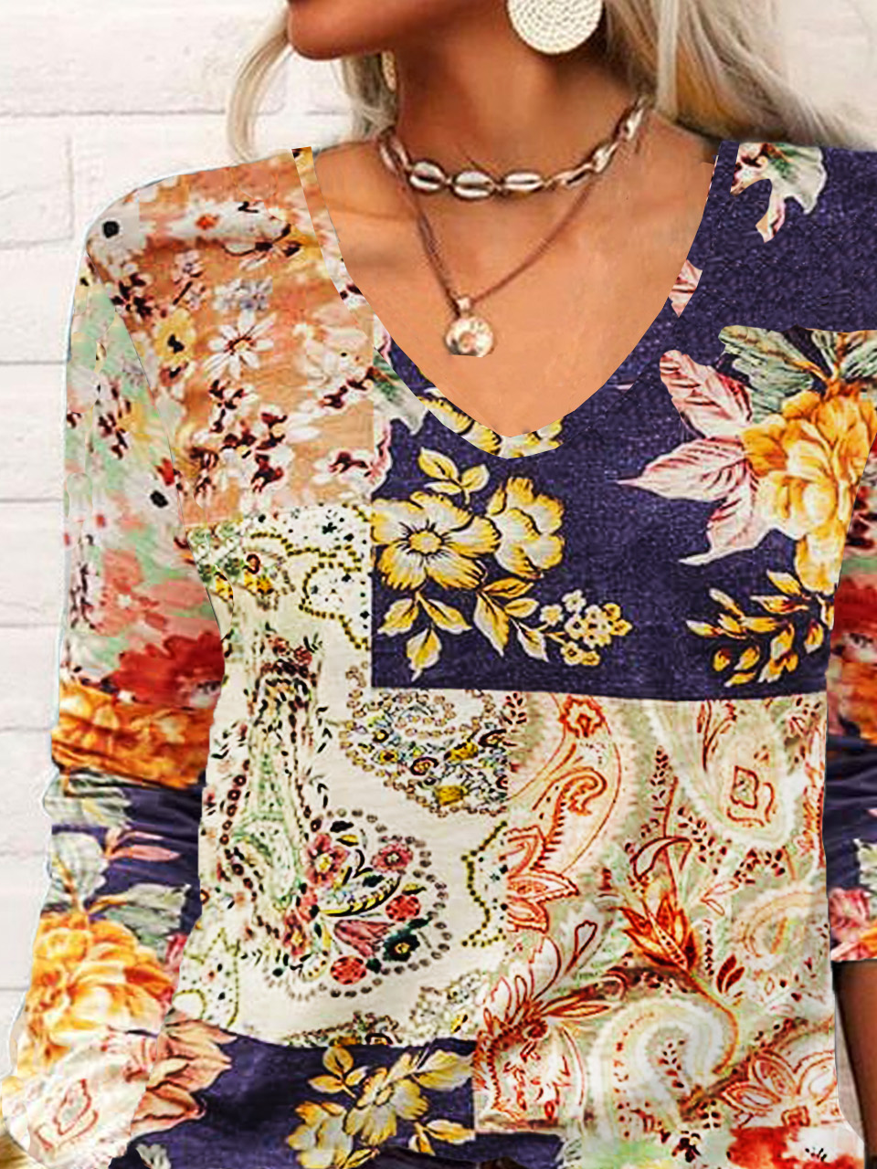 Hippie Floral Casual Loose V Neck T-Shirt