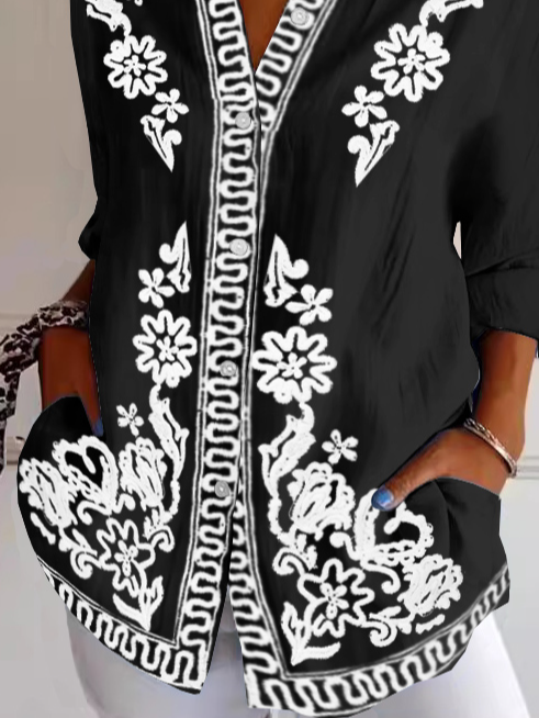 Ethnic Boho Loose Shirt Collar Shirt