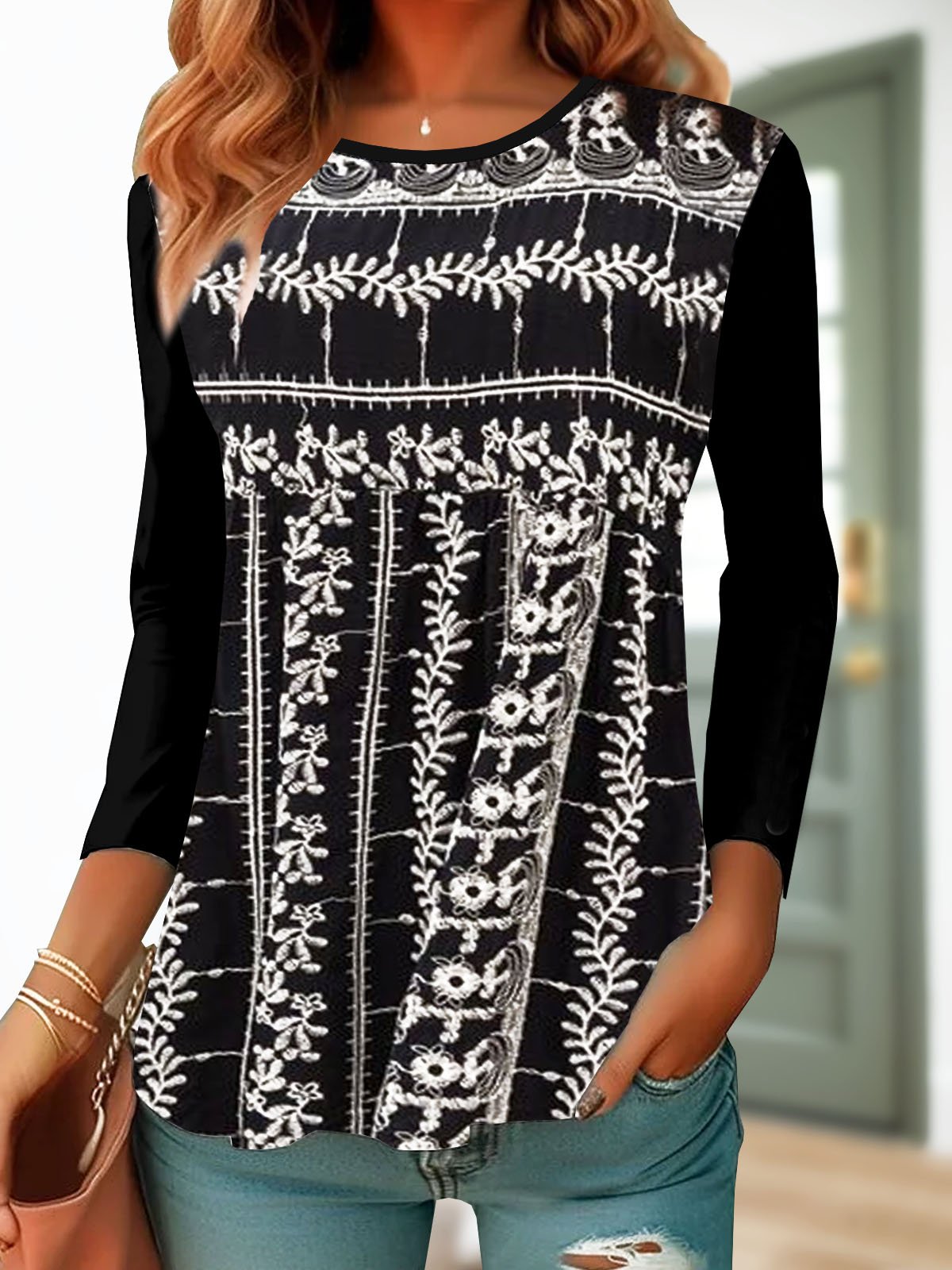 Ethnic pattern casual women's T-shirt