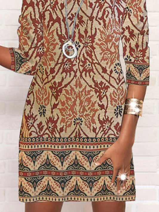 Hippie Ethnic Casual Regular Fit Crew Neck Dress