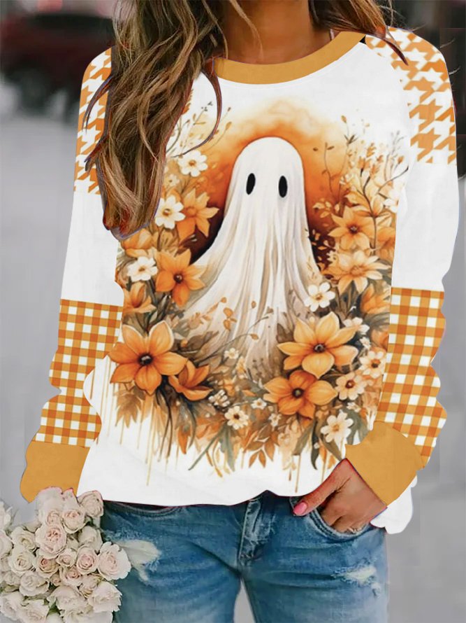 Crew Neck Halloween Casual Raglan Sleeve Sweatshirt