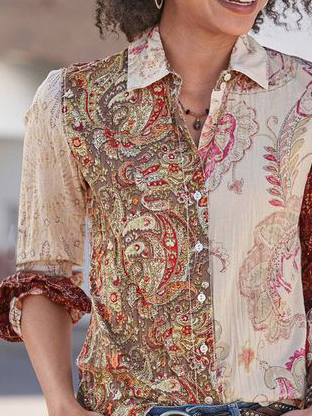 Hippie Shirt Collar Casual Cashew Flowers Shirt