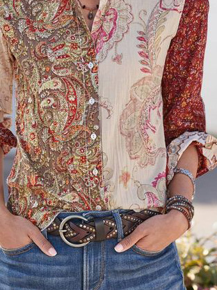 Hippie Shirt Collar Casual Cashew Flowers Shirt