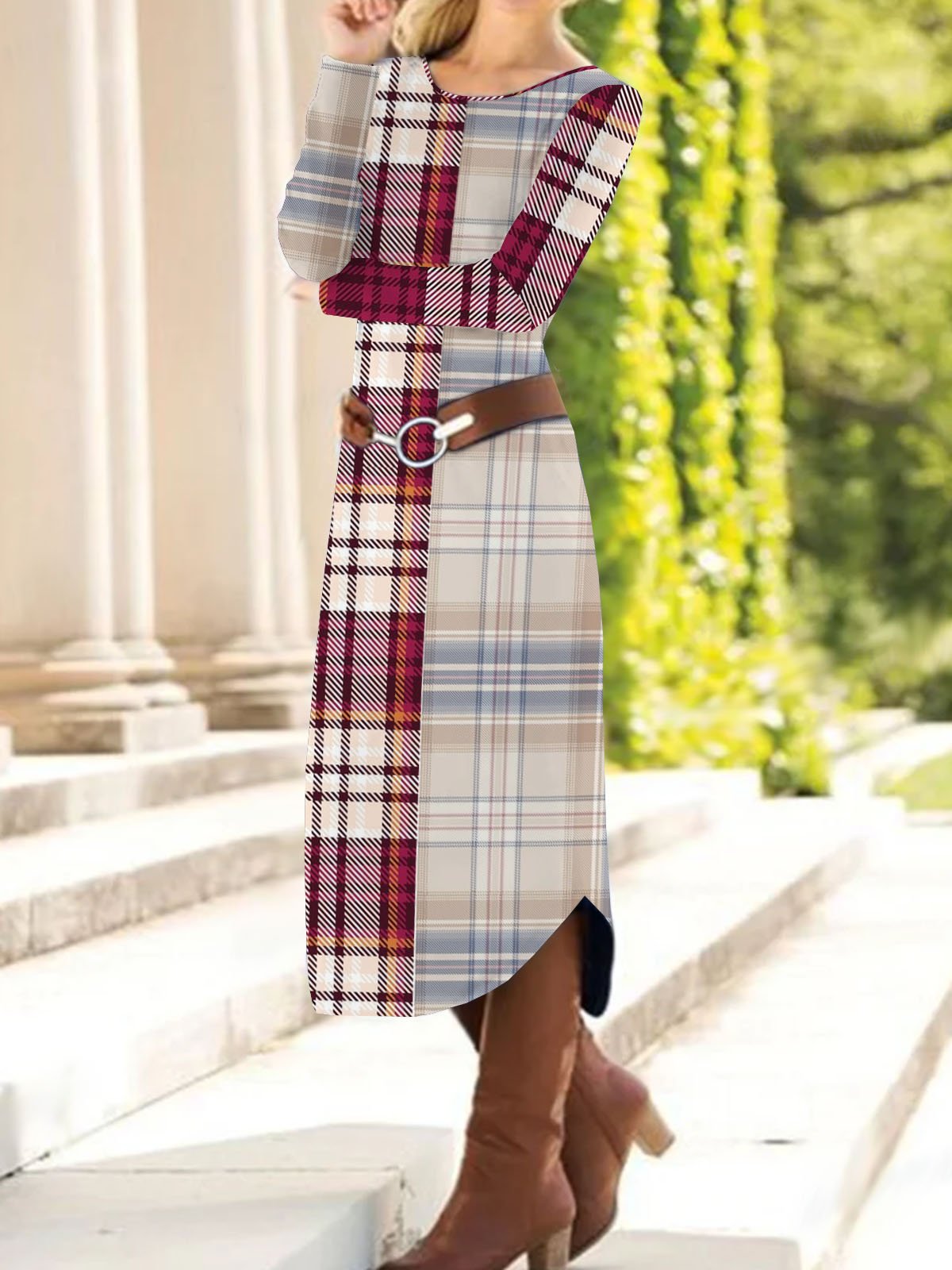 Plaid printed casual dress