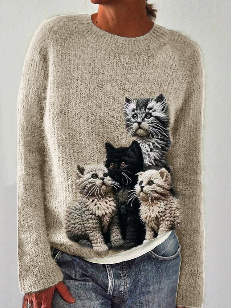 Fuzzy Cats Crochet Art Cozy Knit Sweater