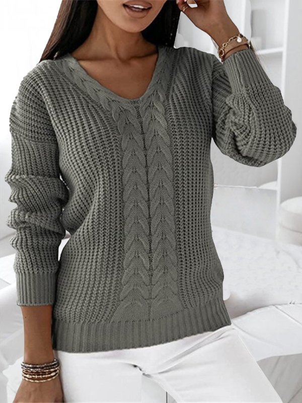 Casual Yarn/Wool Yarn Loose Plain Sweater