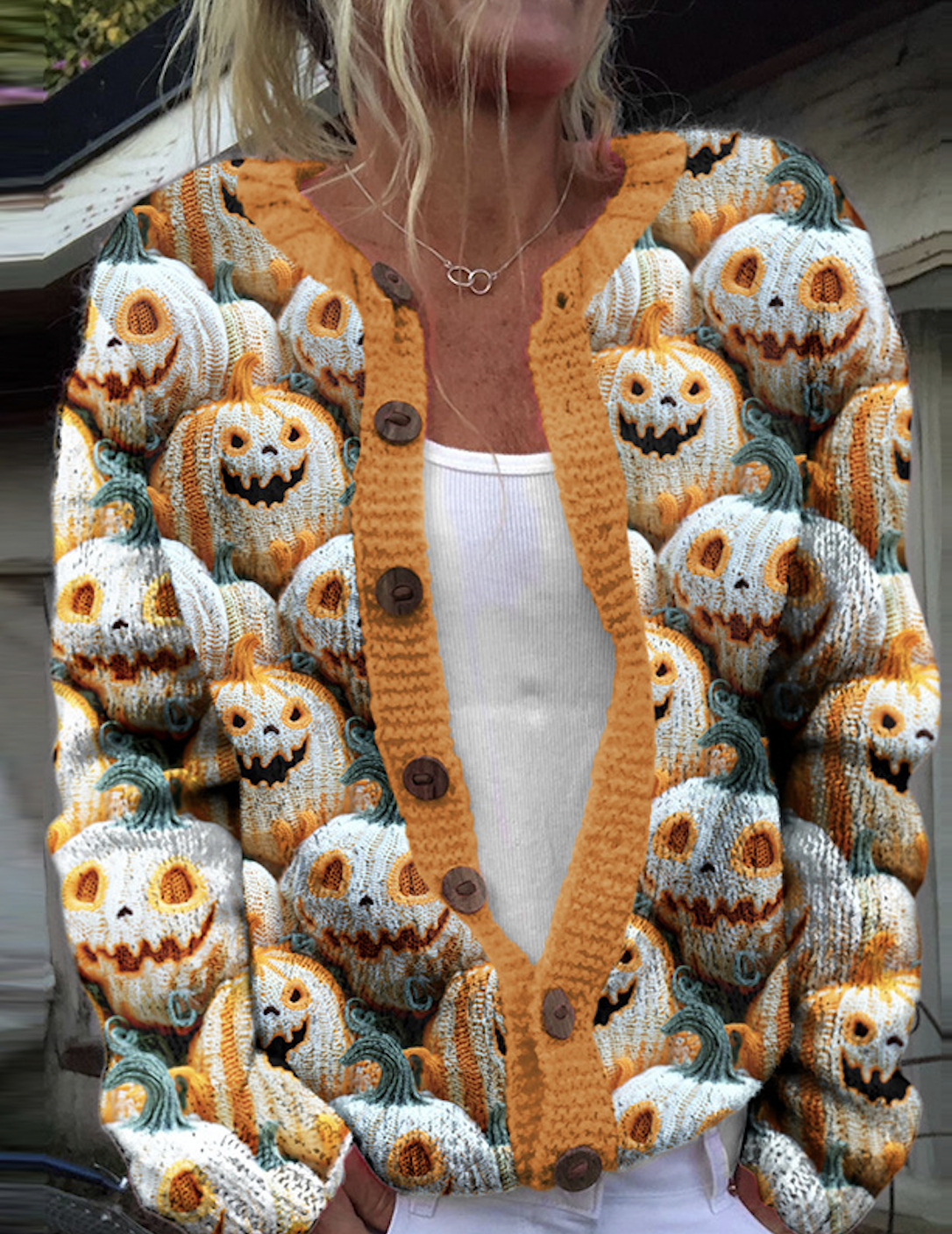 Pumpkin Halloween button knit sweater cardigan