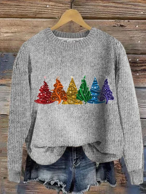 Women's Christmas Tree Knitted Crew Neck Simple Sweater