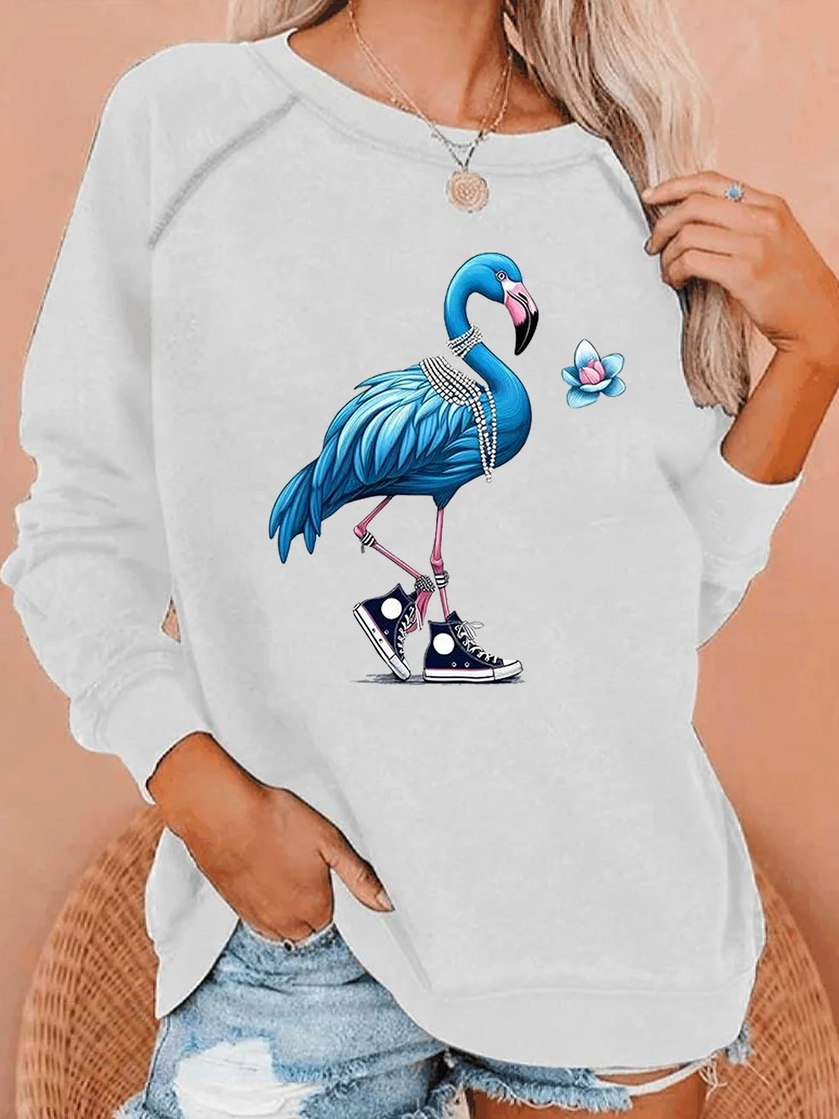 Flamingo Chuck and Pearl Comma LA Kamala Casual Round Neck Long Sleeve Sweatshirt