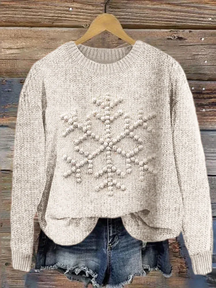 Christmas Snowflake Crochet Jacquard Cozy Knit Sweater