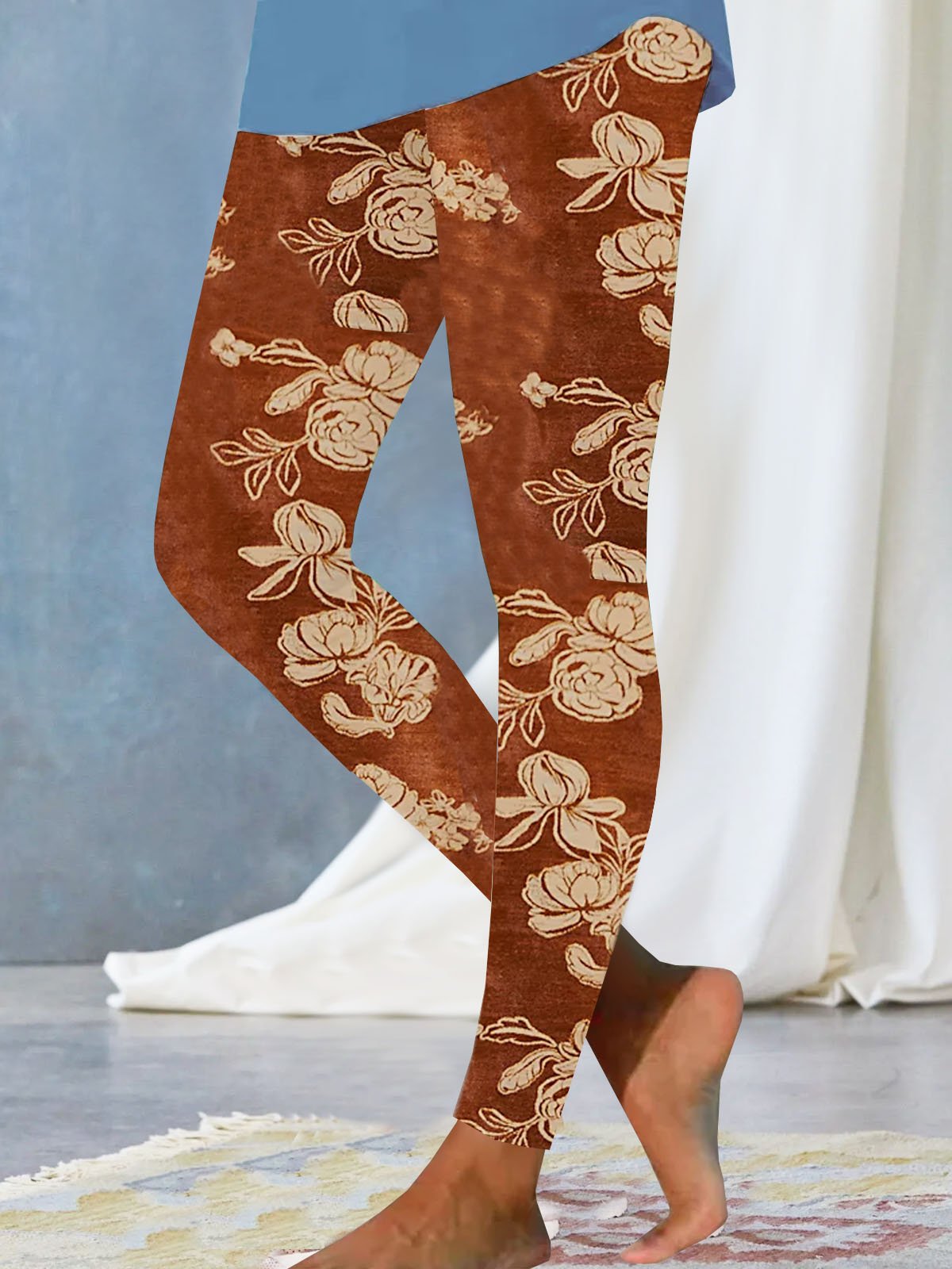 Retro floral print casual women's tight leggings