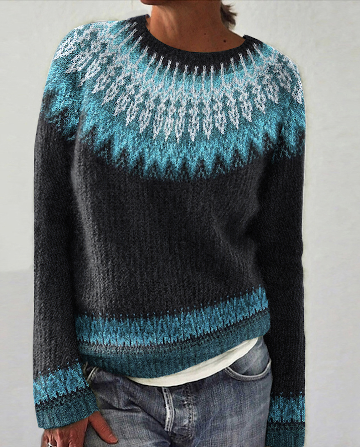 ntage Fairman Island Knit Jacquard Crew Neck Sweater