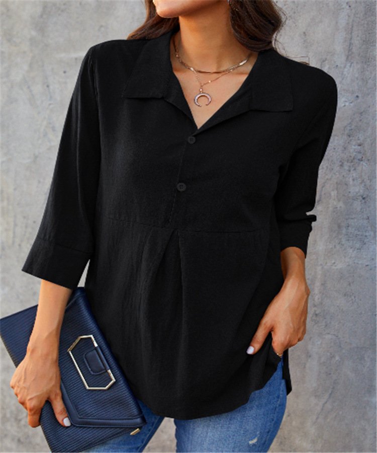 Shawl Collar Casual Plain Blouse